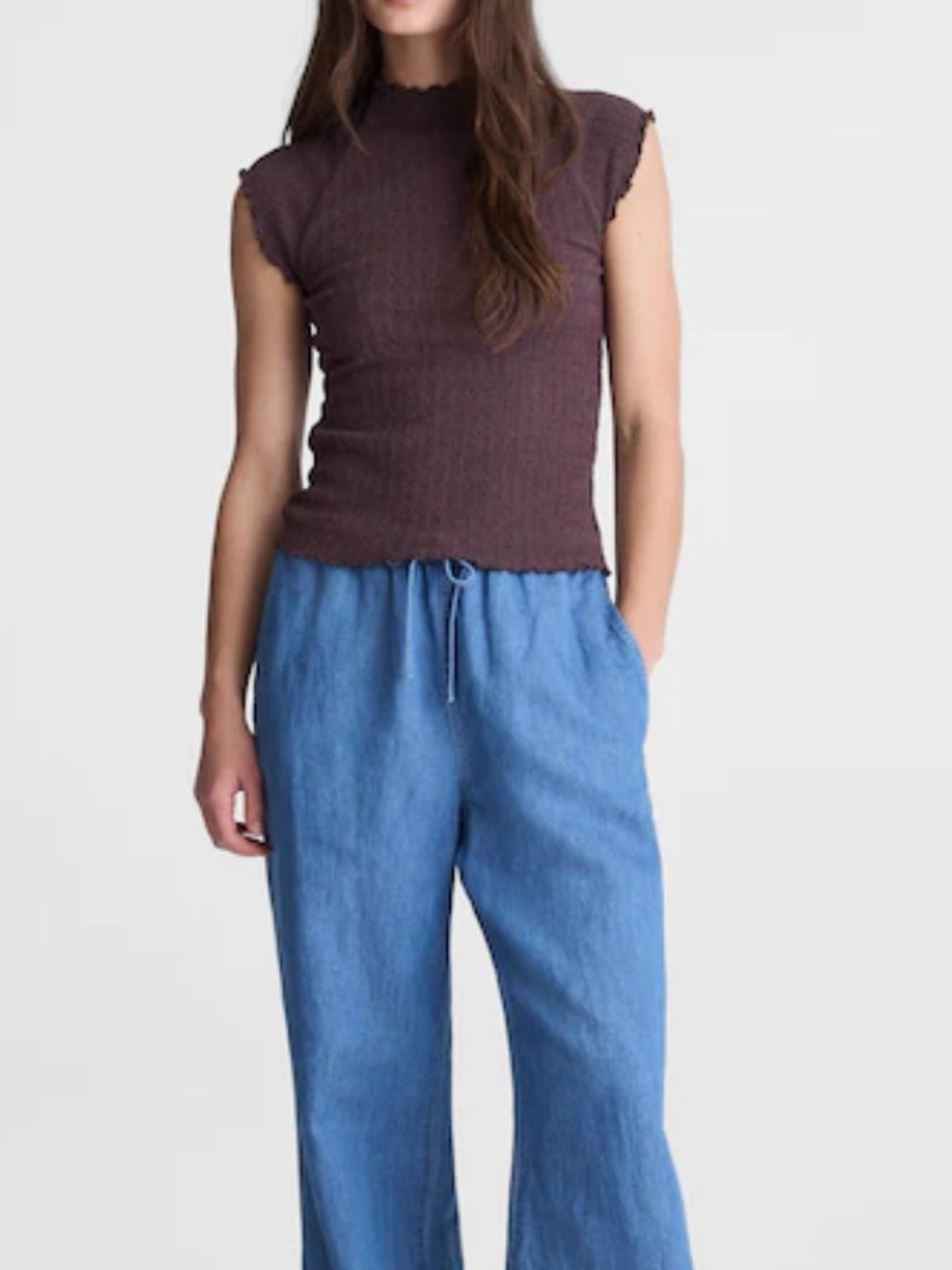NWT Madewell Smocked Mockneck Tank Chocolate Plum Size Large - Picture 4 of 9